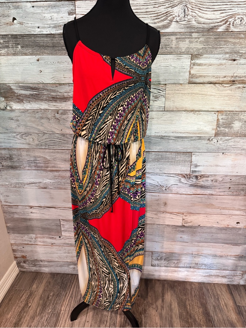 Enfocus Studio Red Multicolor Printed Maxi Dress